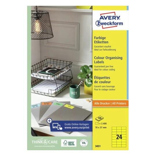 AVERY ZWECKFORM 3451 Etiketten, 70 x 37 mm, 100 Blatt
