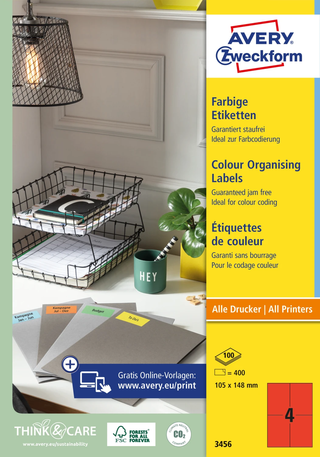 AVERY ZWECKFORM 3456 Etiketten, 105 x 148 mm, 100 Blatt