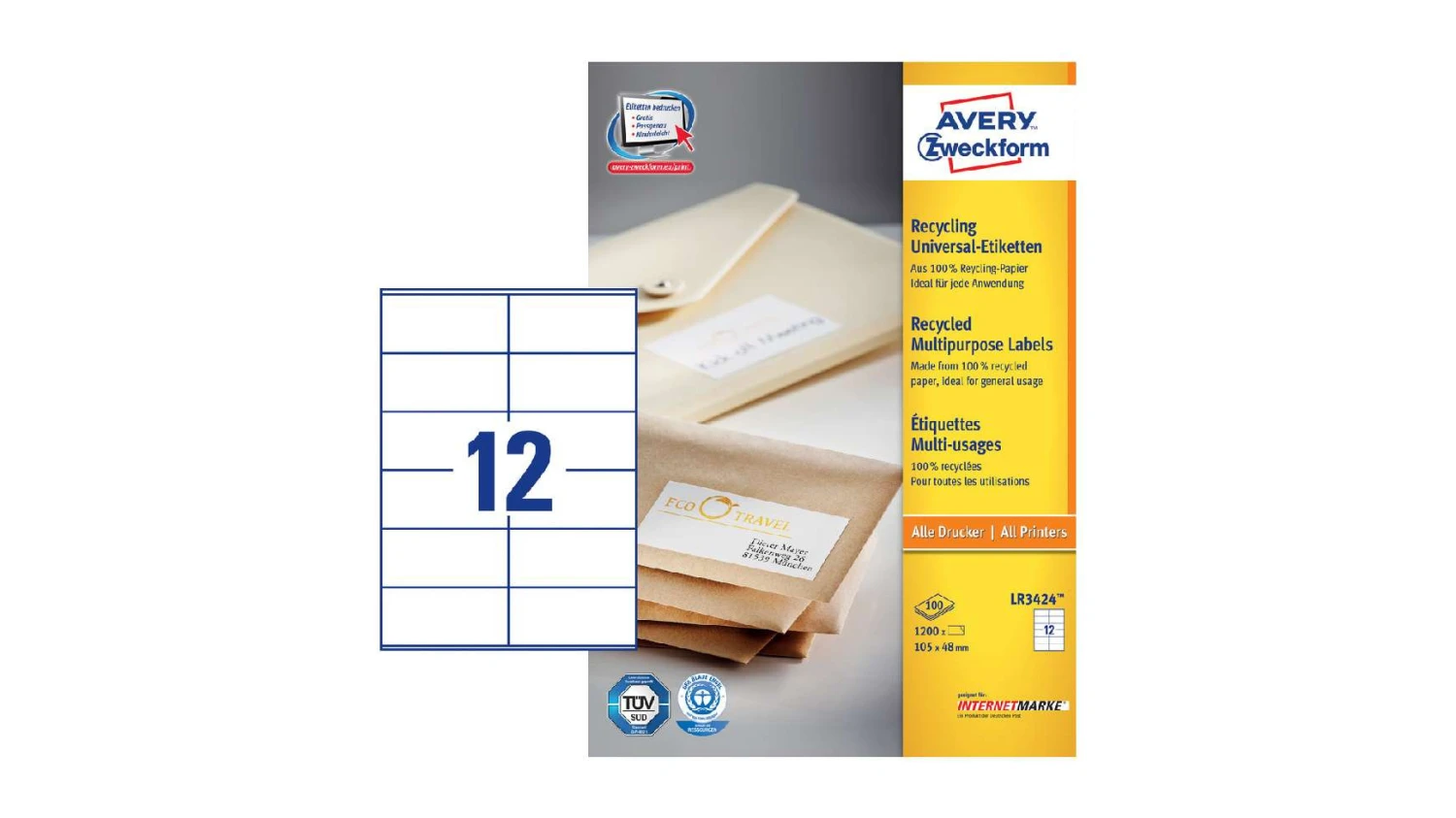 AVERY ZWECKFORM LR3424 Etiketten, 105 x 48 mm, 100 Blatt