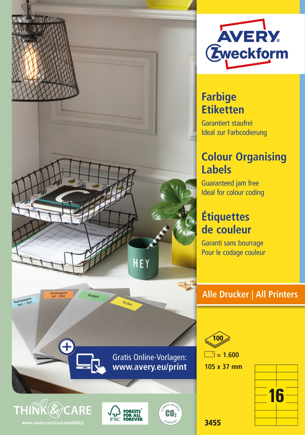AVERY ZWECKFORM 3455 Etiketten, 105 x 37 mm, 100 Blatt