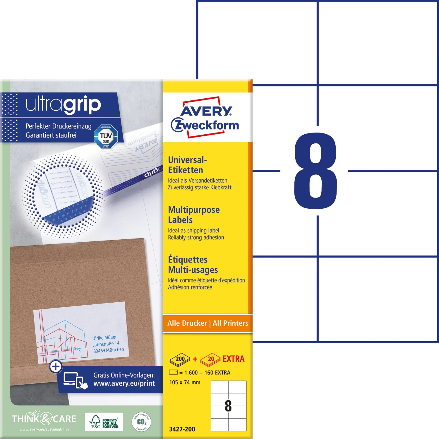 AVERY ZWECKFORM 3427-200 Etiketten, 105 x74 mm, 200 + 20 Blatt