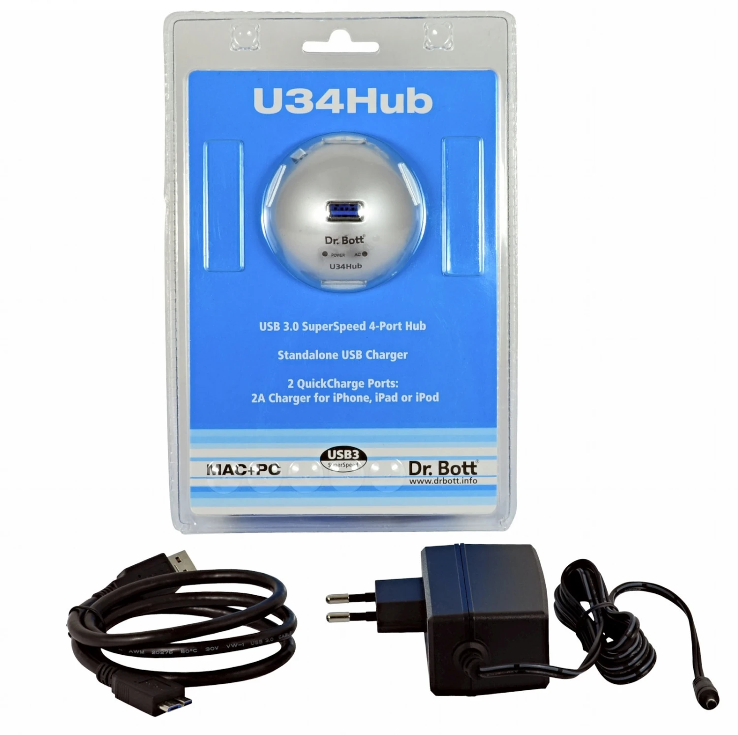 Dr. Bott QuickCharge USB-3 Hub mit 4x USB-A Ladeports
