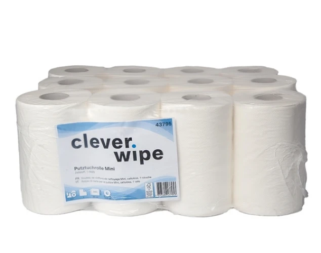 CLEVER WIPE Papierwischtücher Mini 1-lagig, 12 Rollen