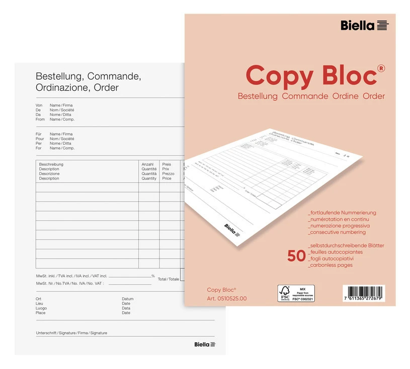 BIELLA Bestellscheine Copy-Bloc A5, 50 Blatt