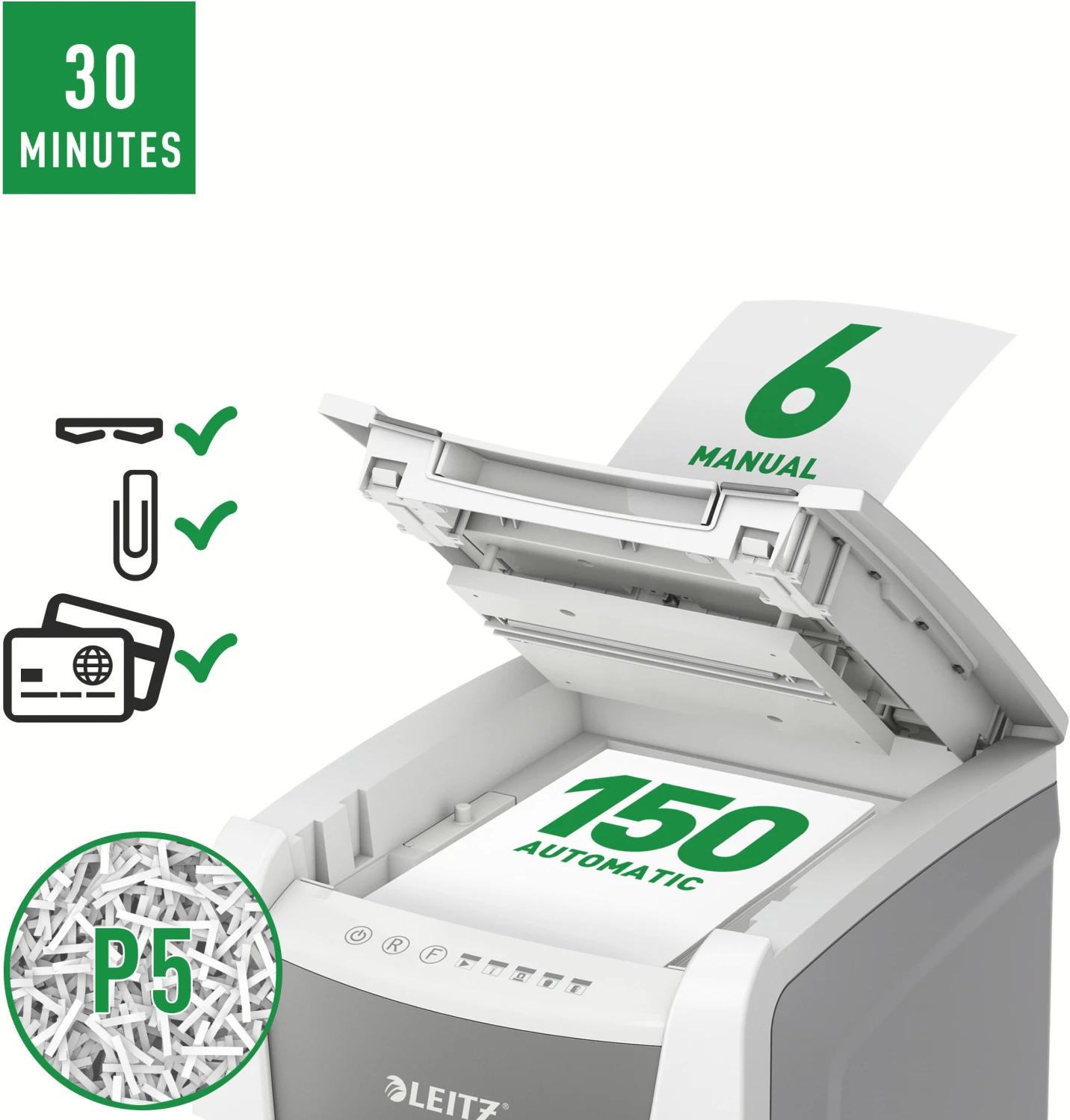 LEITZ Aktenvernichter IQ AF Office 150, P-5, 44lt