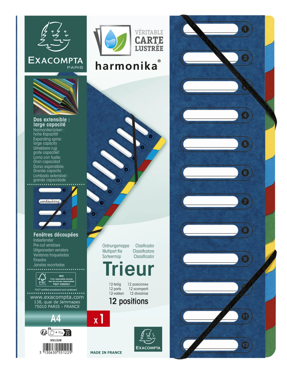 EXACOMPTA Ordnungsmappe Harmonika 12 Fächern, A4