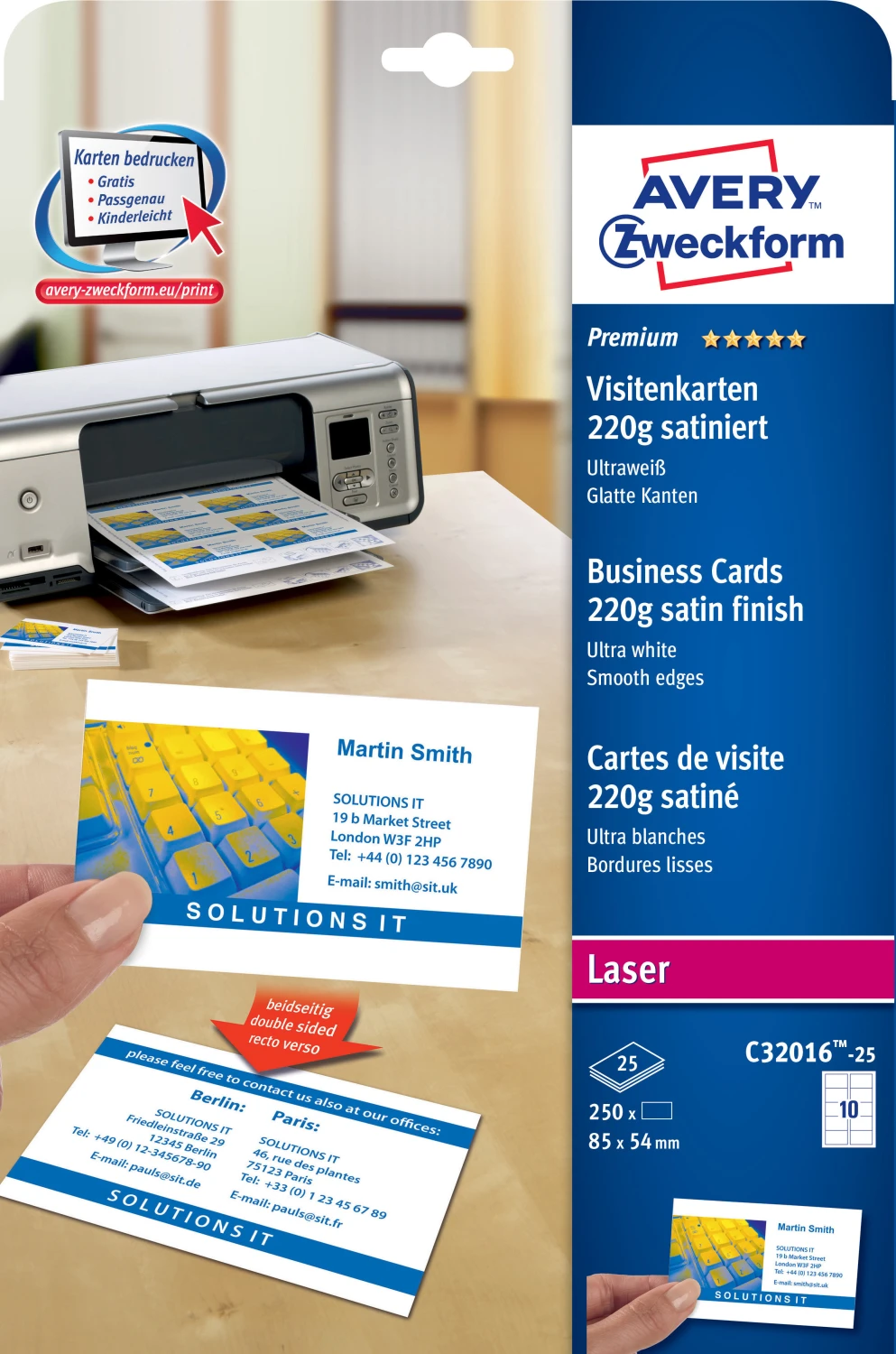 AVERY ZWECKFORM C32016-25 Visitenkarten doppelseitig