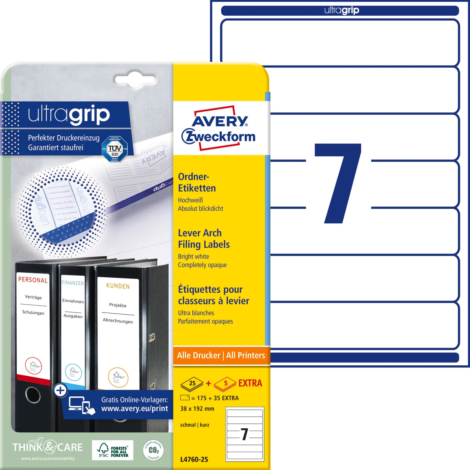 AVERY ZWECKFORM L4760-25 Ordner-Etiketten 38 x 192mm