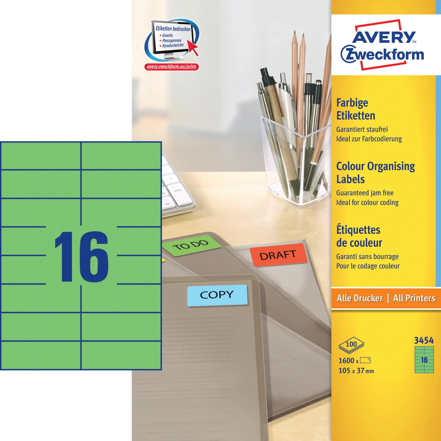 AVERY ZWECKFORM 3454 Etiketten, 105 × 37 mm, 100 Blatt
