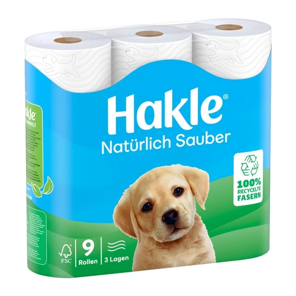 HAKLE WC-Papier Natürliche Sauberkeit 3 lagig, 9 Rollen