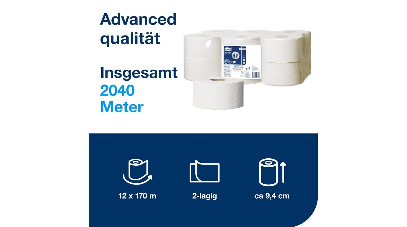 TORK WC-Papier Advanced Jumbo Mini 2-lagig, 12 Rollen
