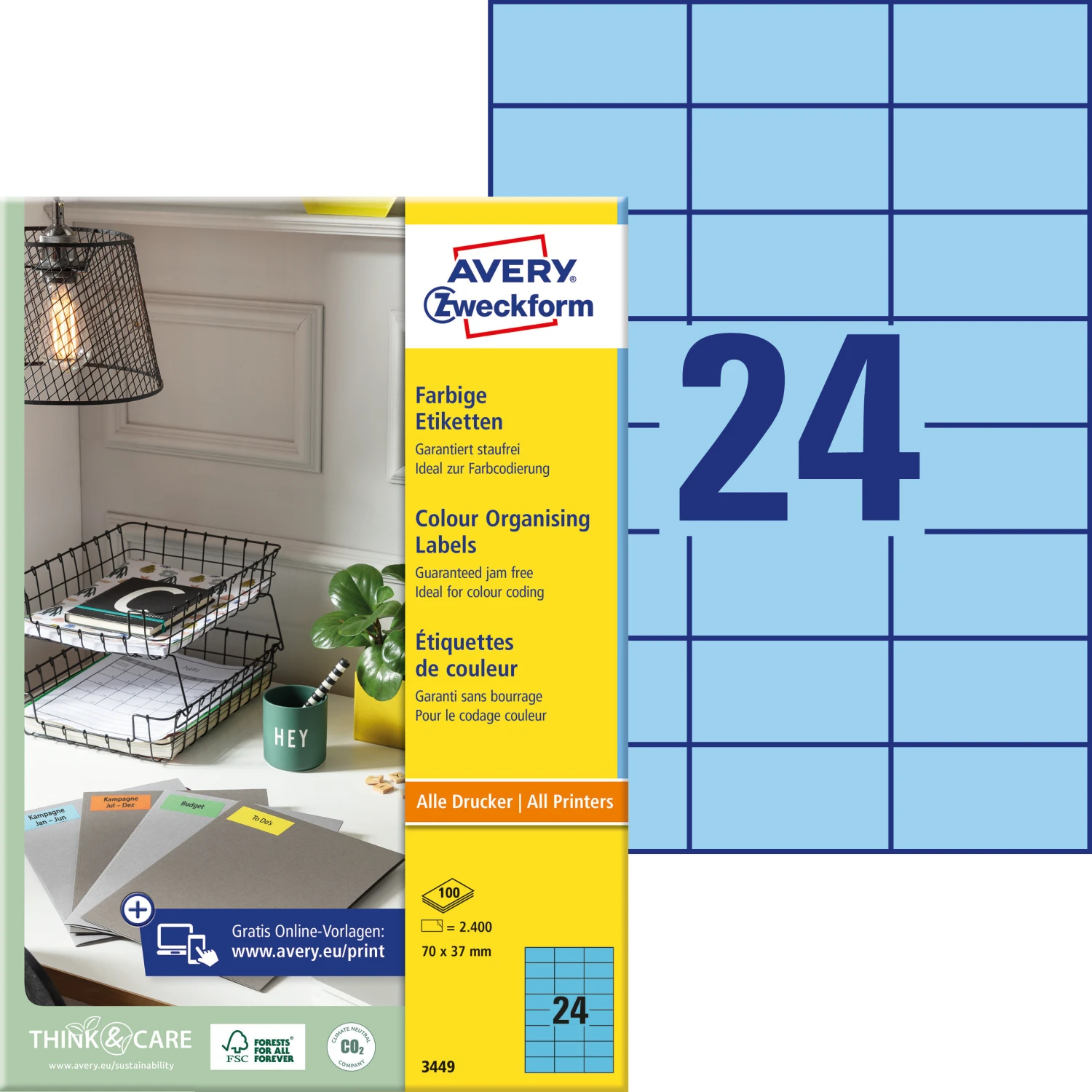 AVERY ZWECKFORM 3449 Etiketten, 70 x 37 mm, 100 Blatt