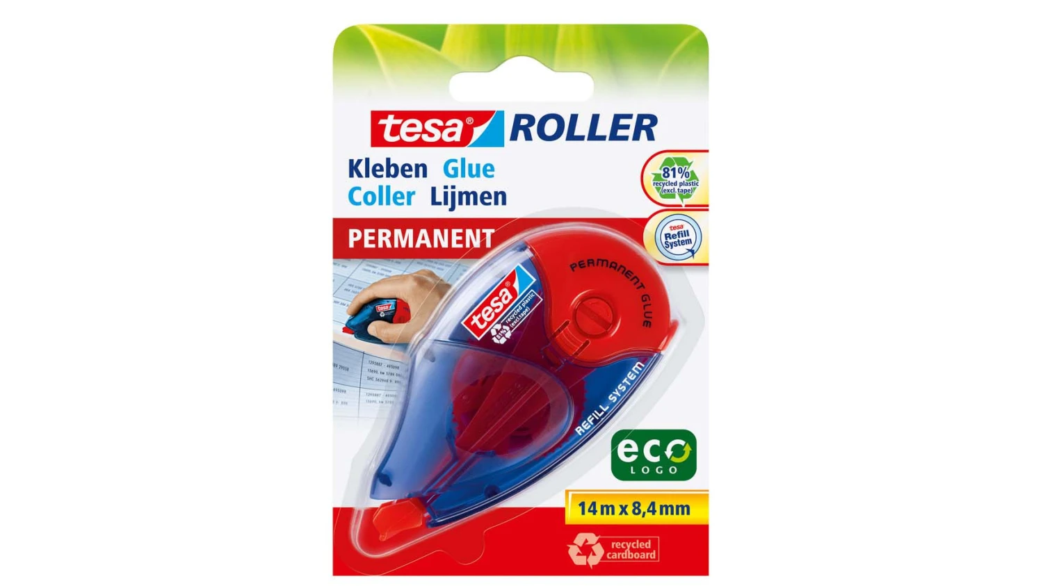 TESA Kleberoller Eco Logo 8.4 mm x 14 m