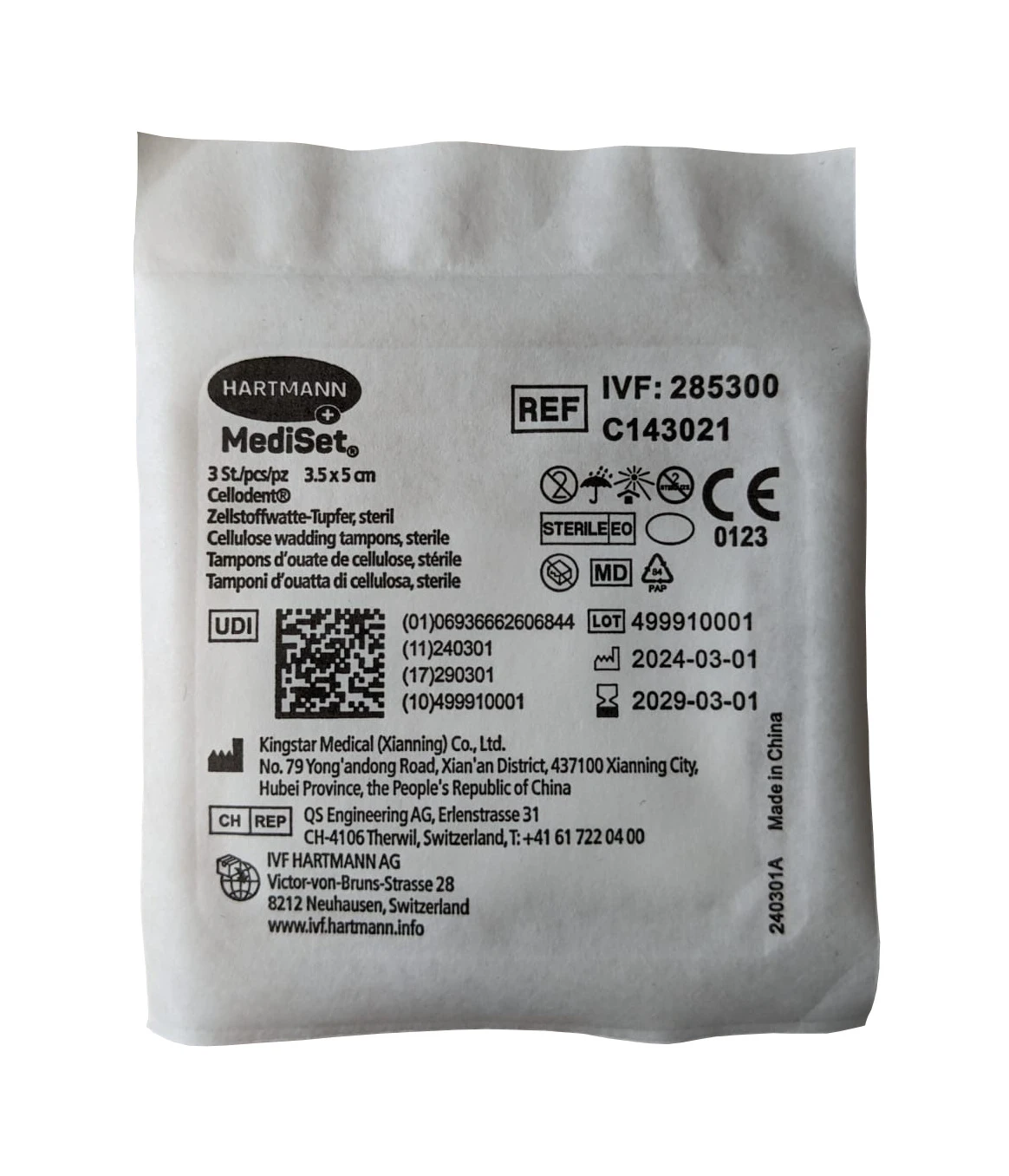 MEDISET Zellstoffwatte-Tupfer Cellodent 120 x 3 Stück