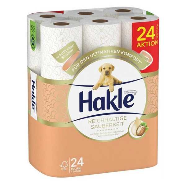 HAKLE WC-Papier Reichhaltige Sauberkeit 4-lagig, 24 Rollen
