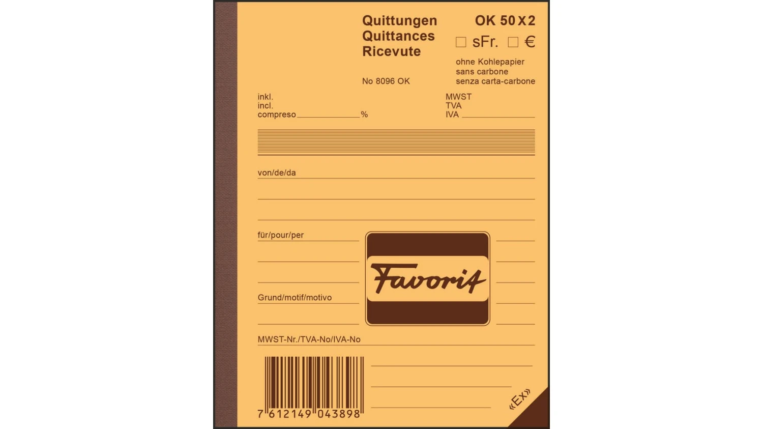 Favorit Durchschreibeblock Quittungen Nr. 8096OK