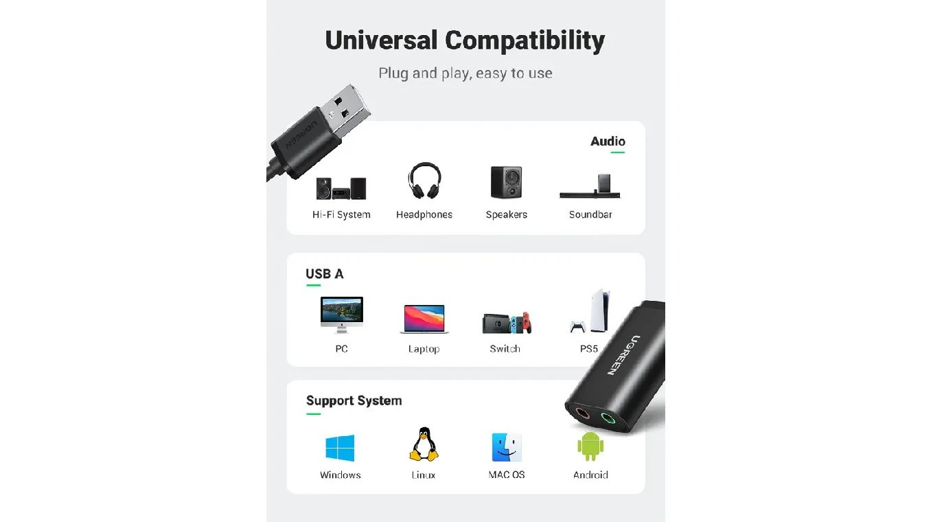 UGREEN External Sound Adapter USB 2.0