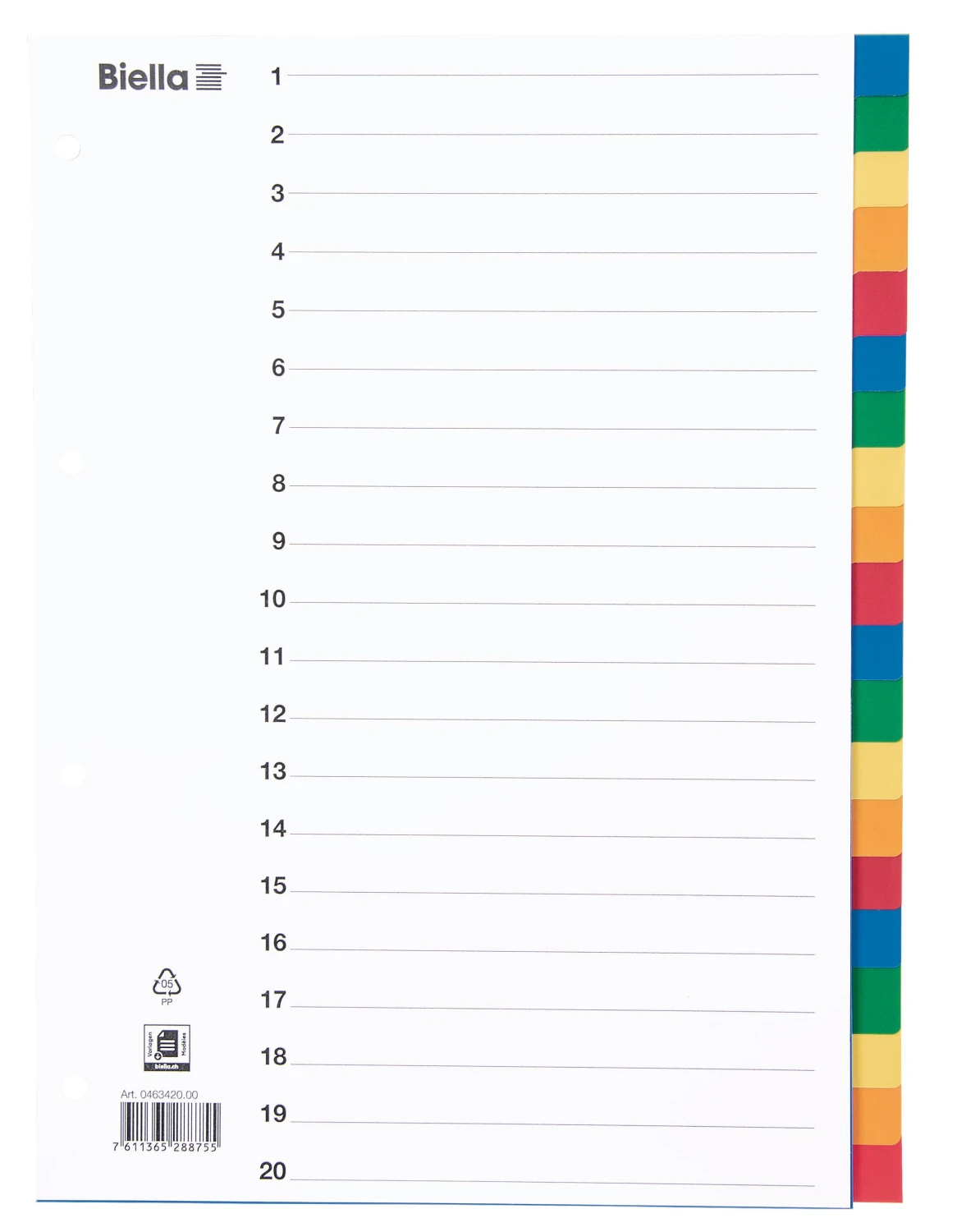 BIELLA Blankoregister 20-teilig