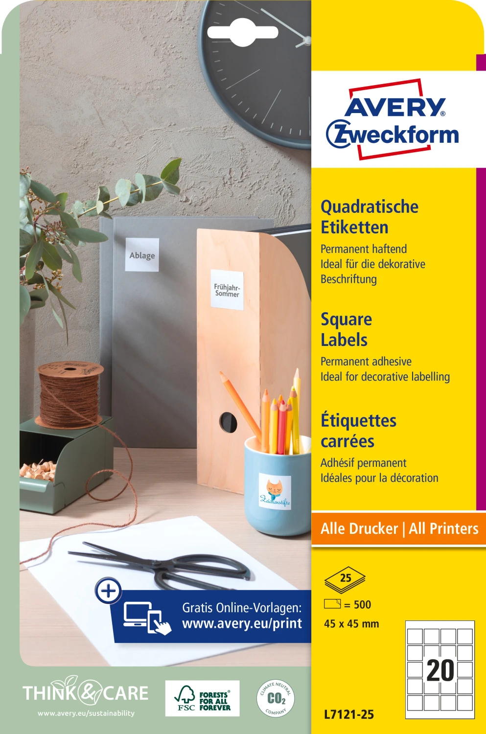 AVERY ZWECKFORM L7121-25 Etiketten 45x45mm