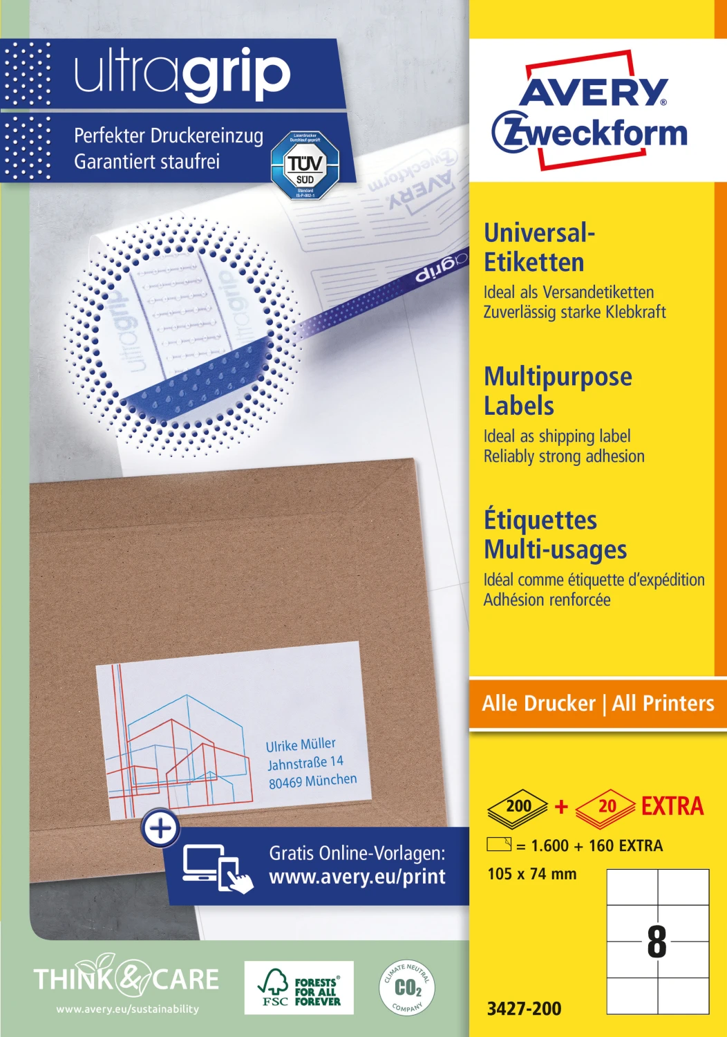 AVERY ZWECKFORM 3427-200 Etiketten, 105 x74 mm, 200 + 20 Blatt