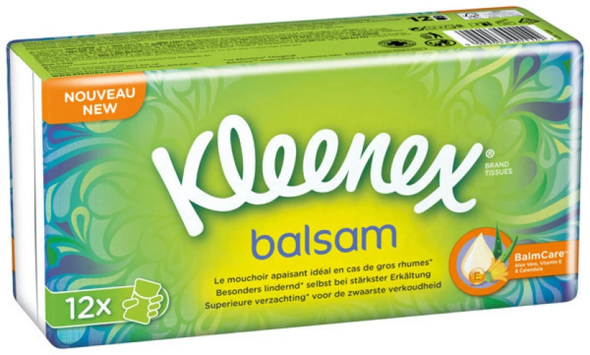 KLEENEX Taschentücher Balsam 4-lagig, 12 Stück , Pack