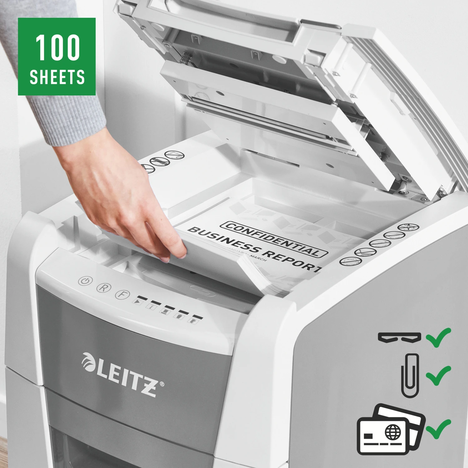 LEITZ Aktenvernichter IQ AF Small Office 100, P-4, 34lt