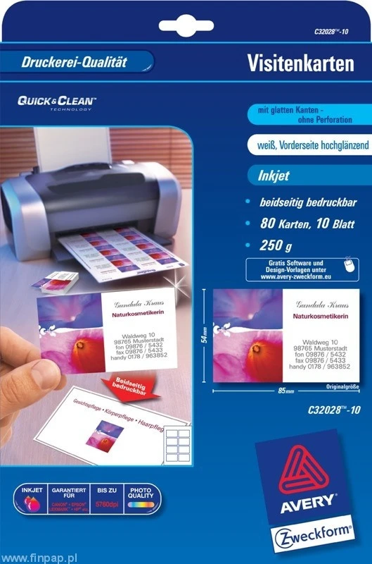 AVERY ZWECKFORM C32028-10 Visitenkarten InkJet A4