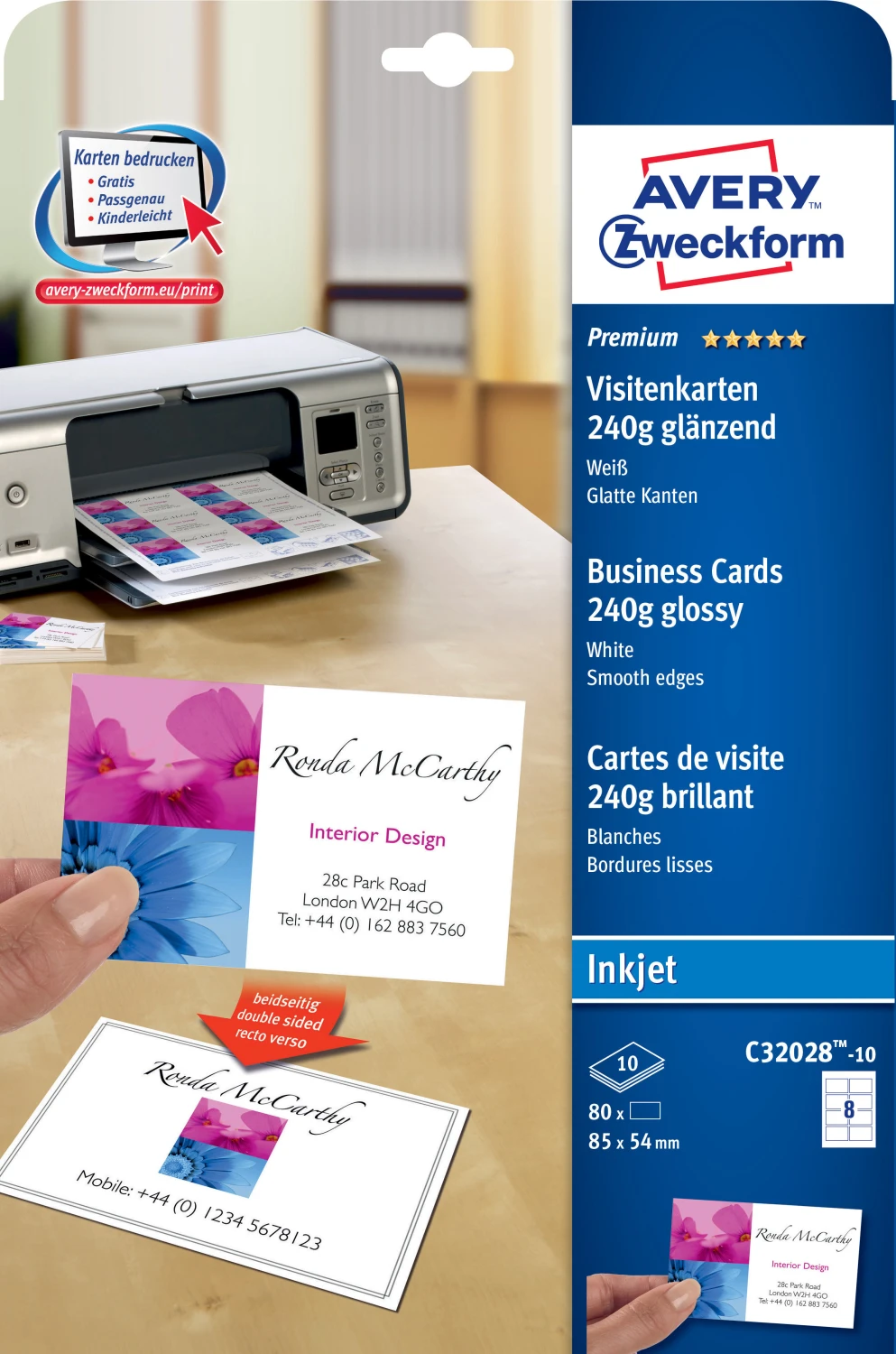 AVERY ZWECKFORM C32028-10 Visitenkarten InkJet A4