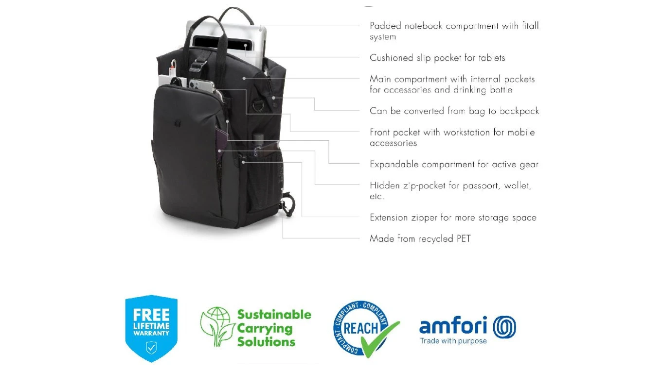 DICOTA Backpack Eco Dual GO 15.6"