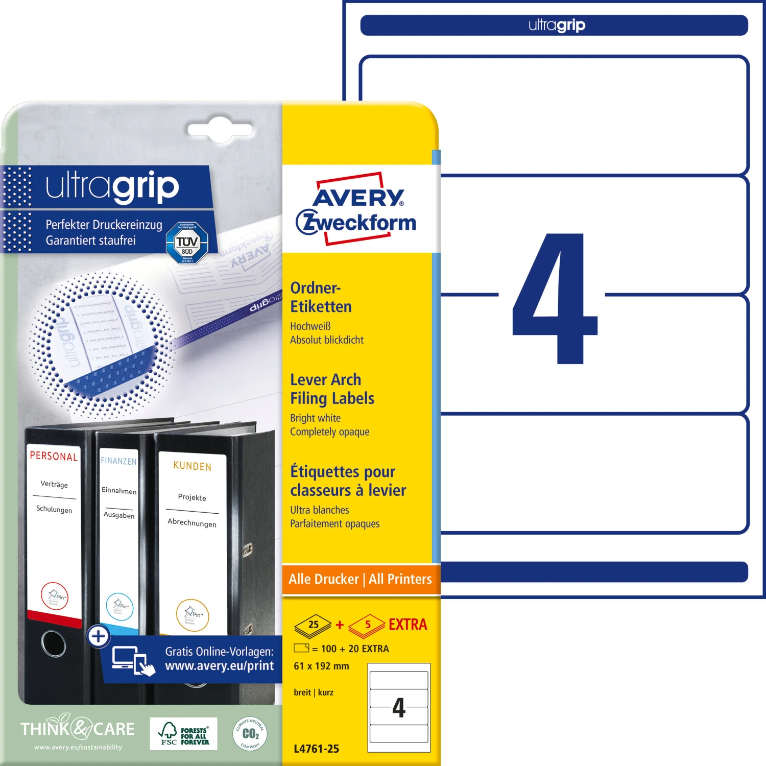 AVERY ZWECKFORM L4761-25 Ordneretiketten, 61 x 192 mm
