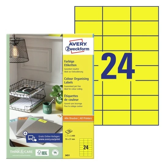 AVERY ZWECKFORM 3451 Etiketten, 70 x 37 mm, 100 Blatt