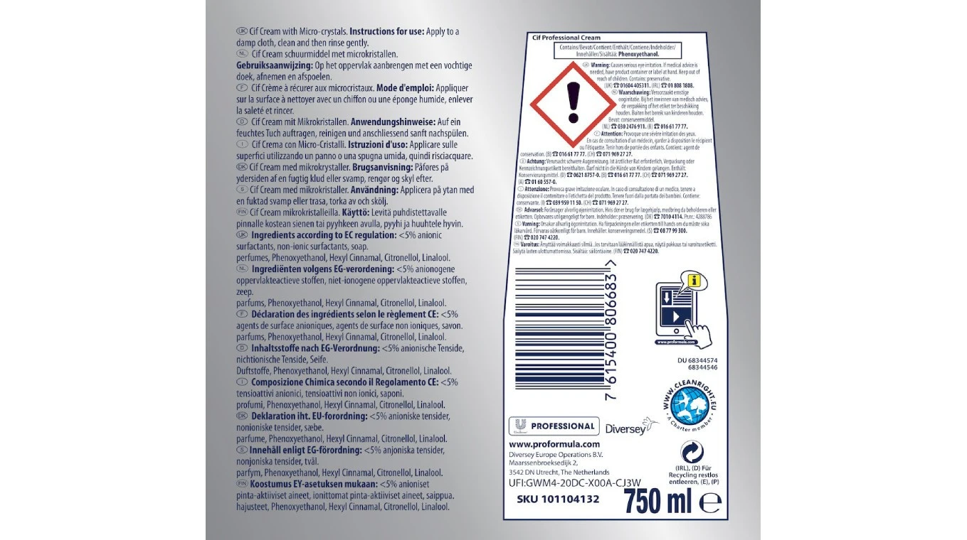 CIF Scheuermilch Professional Cream 8 x 750 ml