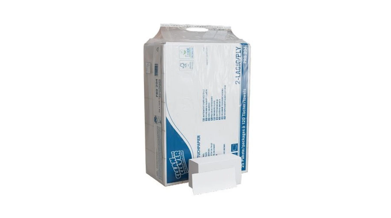 CLEAN and CLEVER Handtuch Pro 204 W-Falz, 2- lagig, weiss
