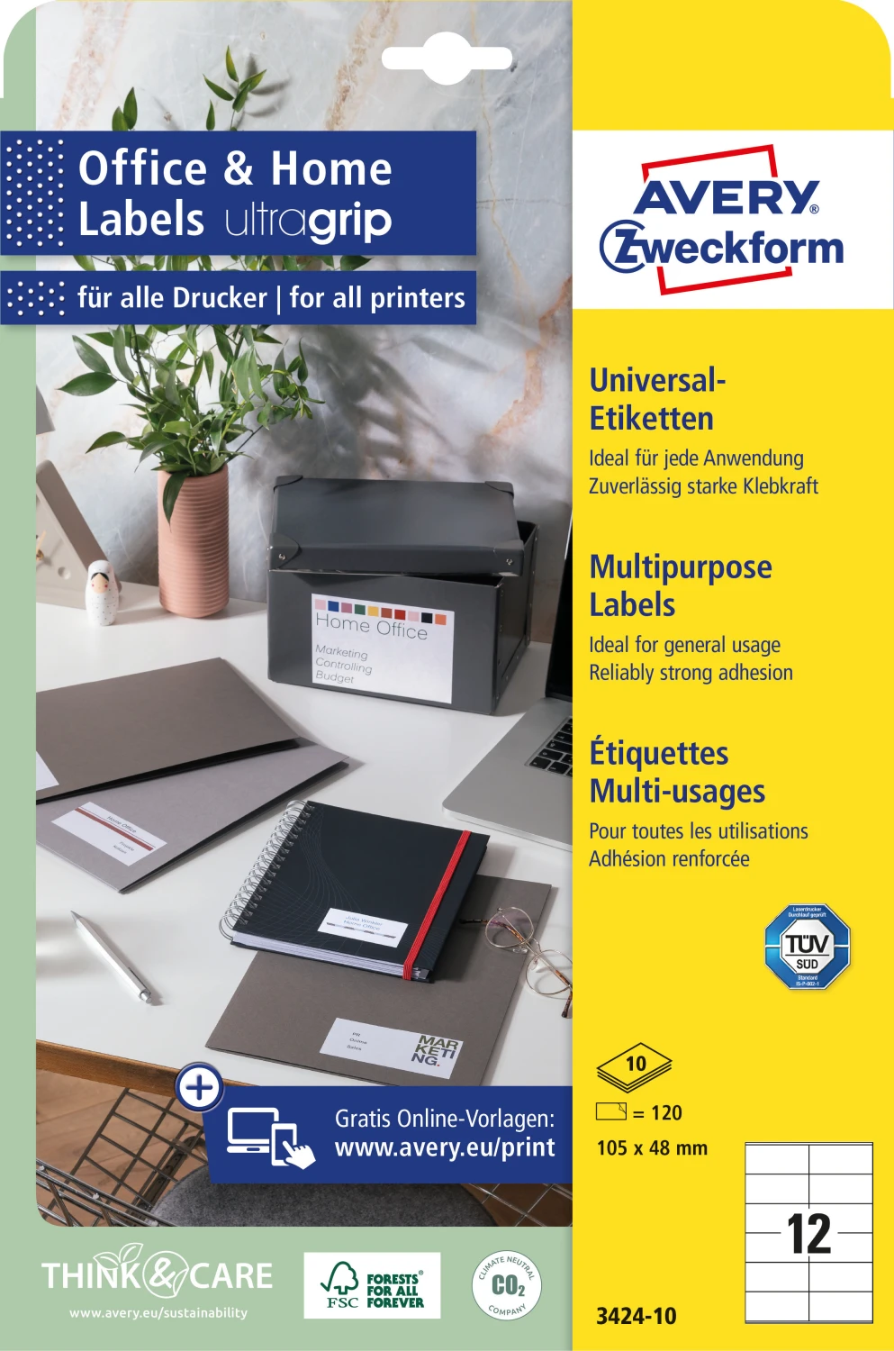 AVERY ZWECKFORM 3424-10 Etiketten, 48 x 105 mm, 10 Blatt