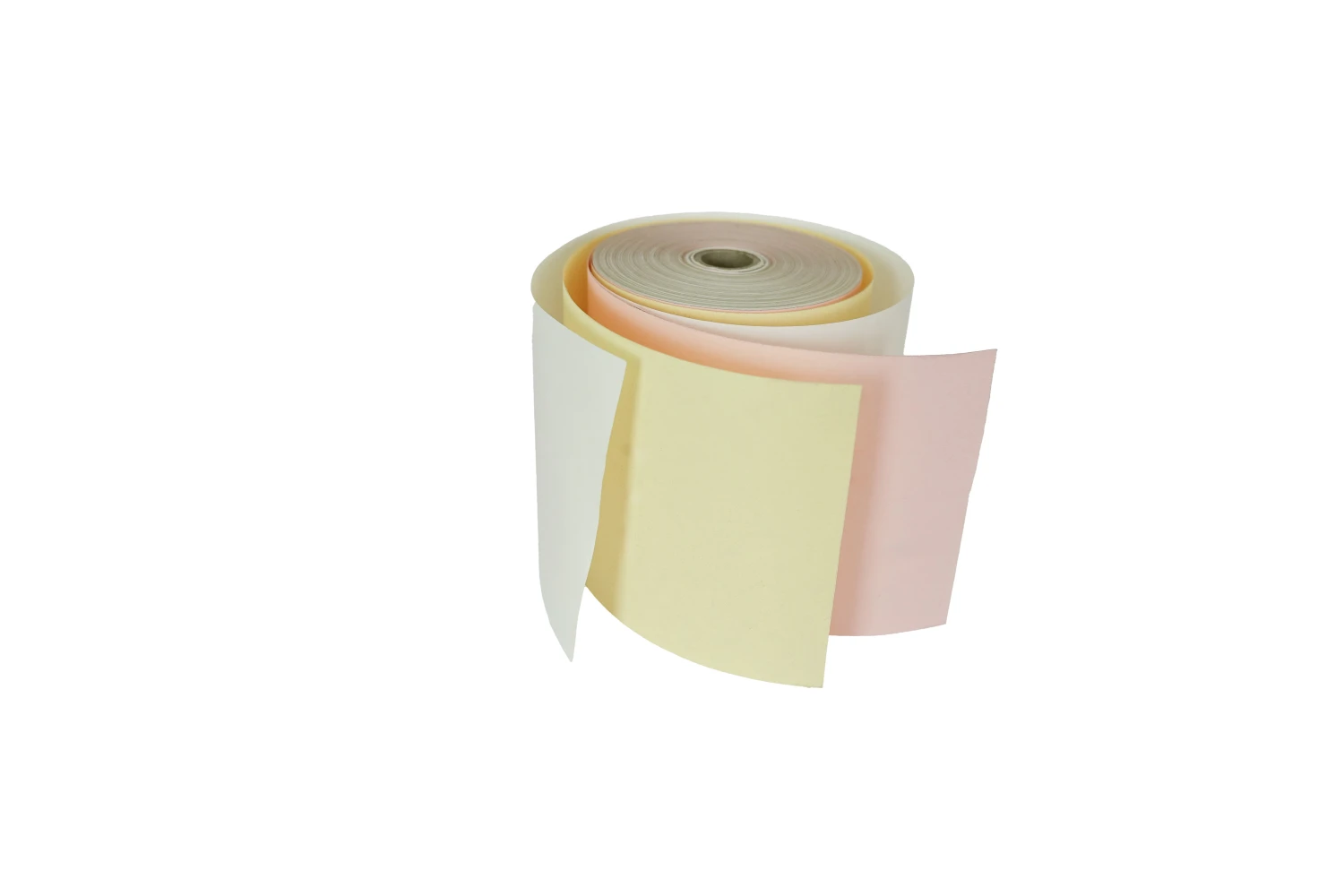 Kassenrollen 3-lagig, weiss, gelb, rosa, 76x70x12 mm