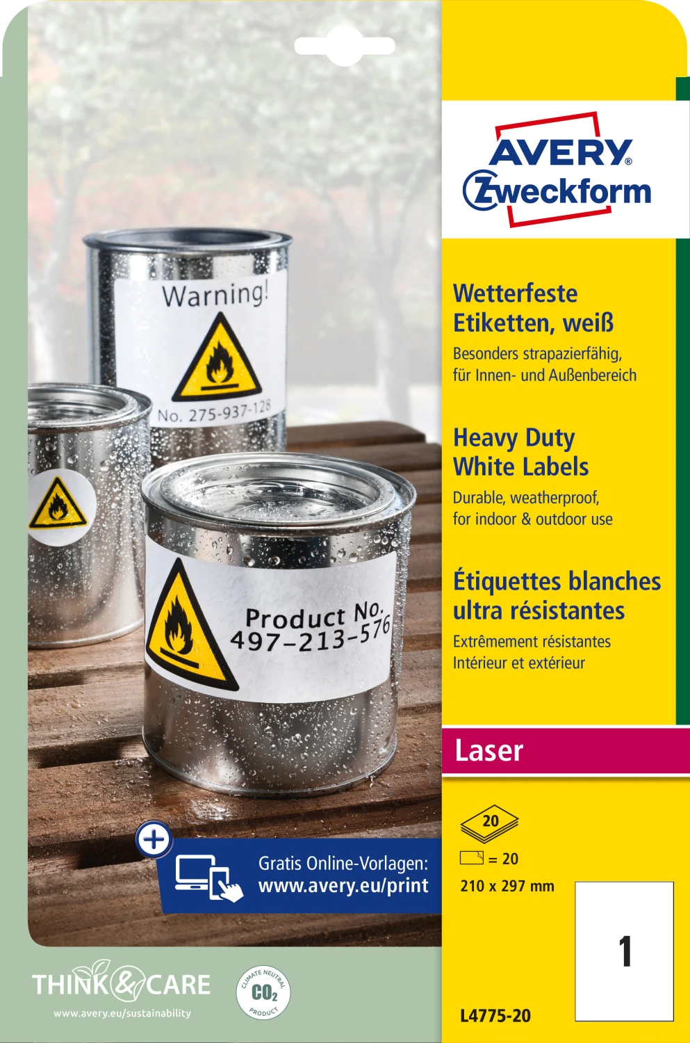 AVERY ZWECKFORM L4775-20 Etiketten, 210 x 297 mm, 20 Blatt