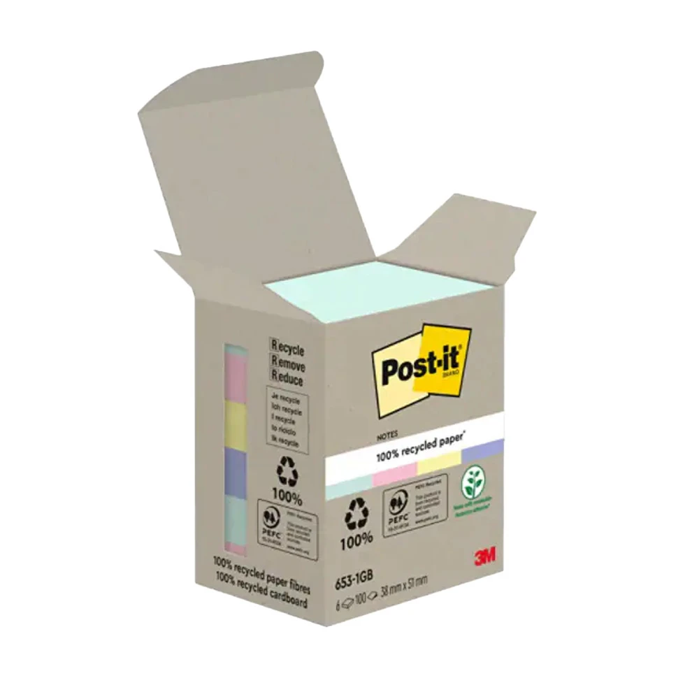 POST-IT Haftnotizen Recycling 6 x 100 Blatt