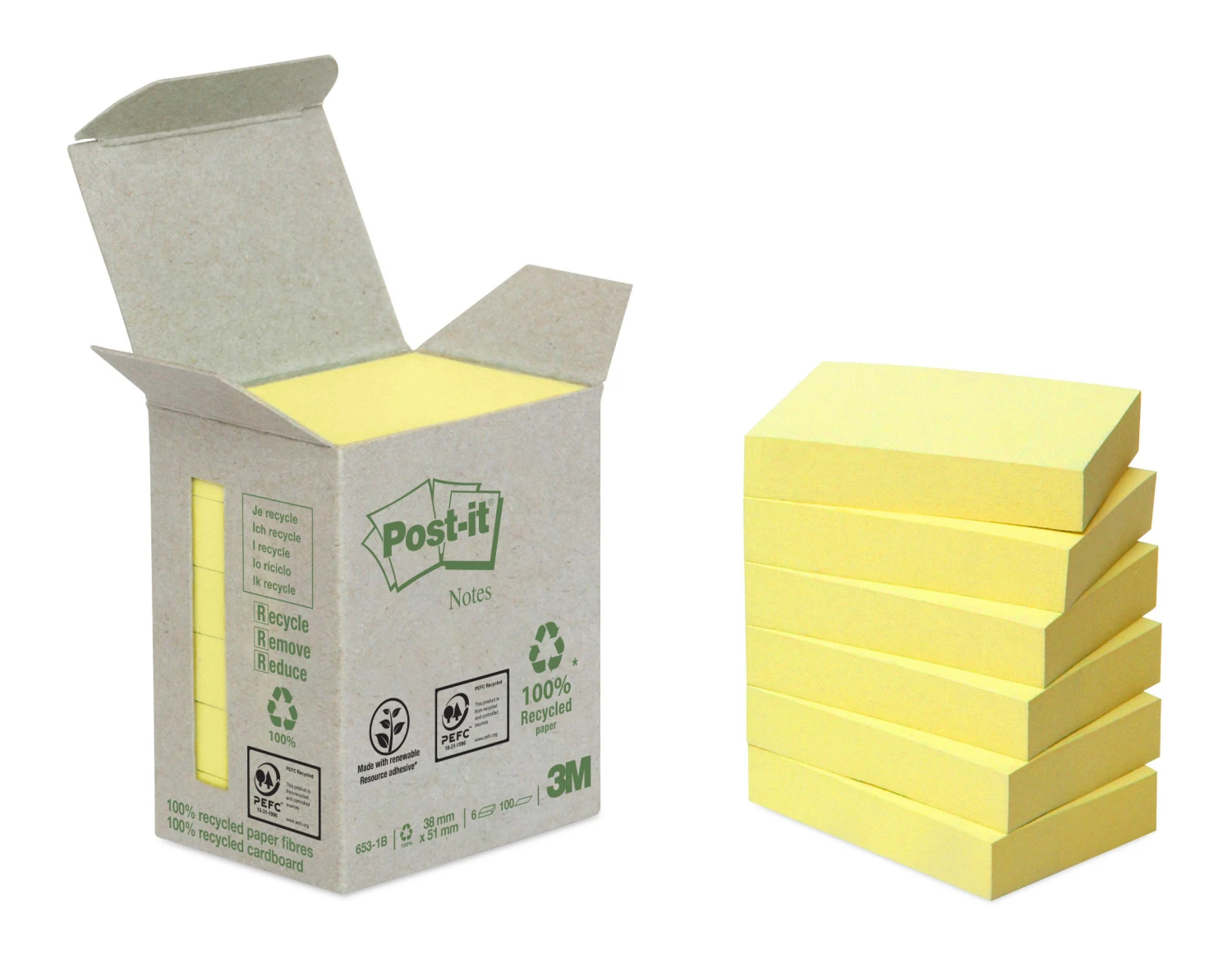POST-IT Haftnotizen Recycling 6 x 100 Blatt