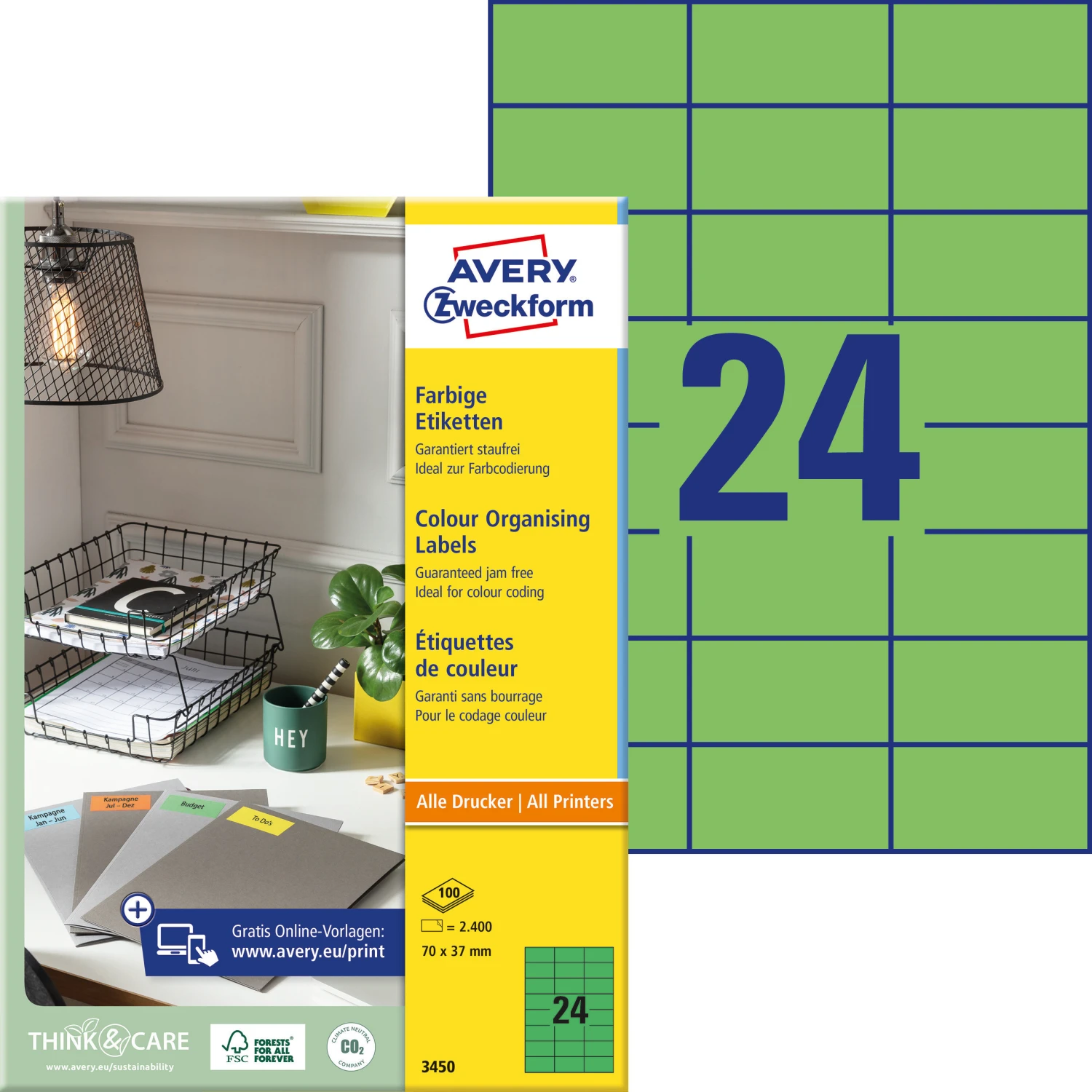 AVERY ZWECKFORM 3450 Etiketten, 70 × 37 mm, 100 Blatt