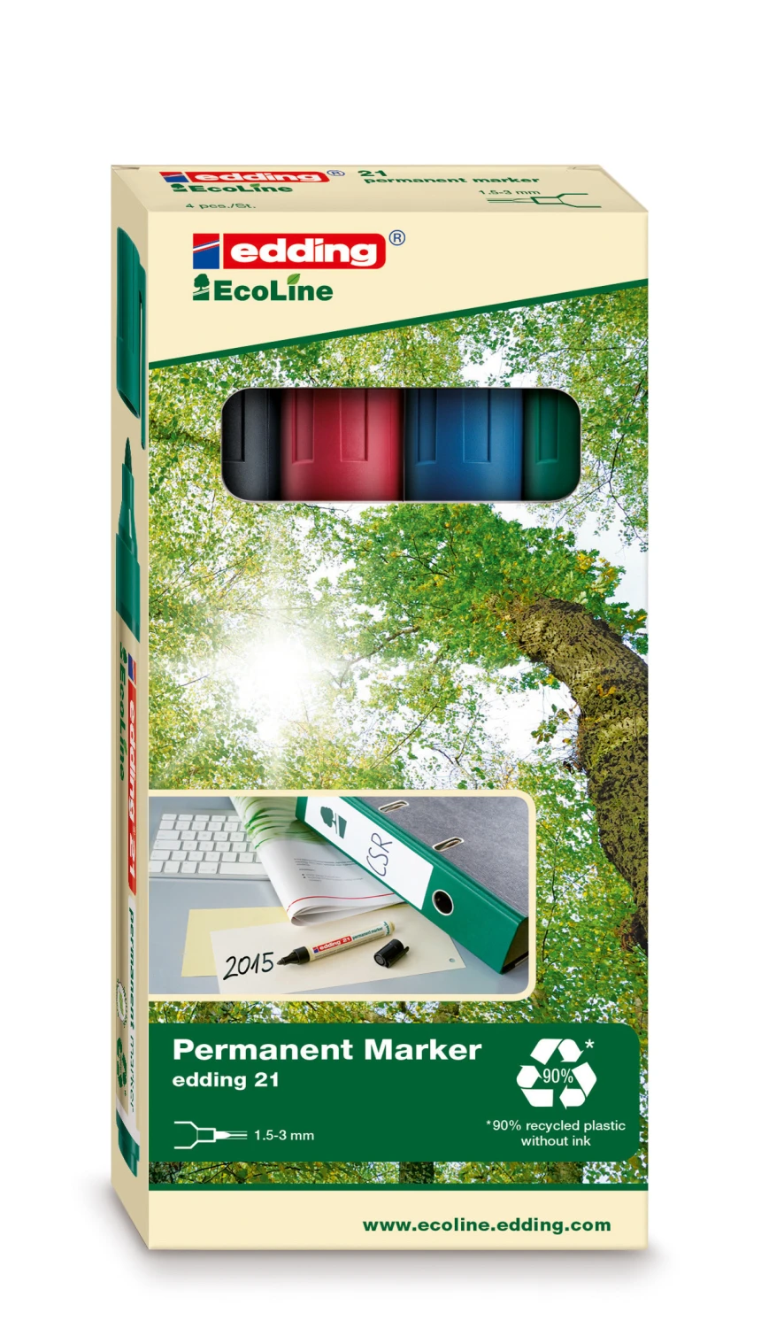 EDDING Permanent Marker 21 1.5-3 mm - 4 Farben