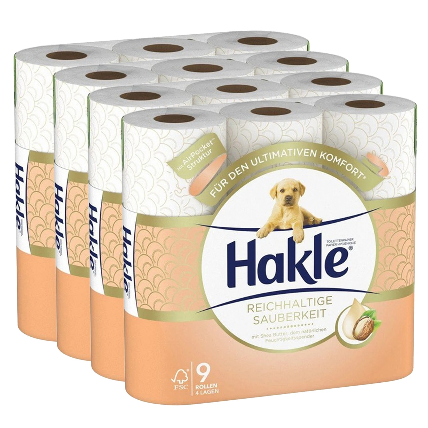 HAKLE WC-Papier Reichhaltige Sauberkeit 4-lagig, 36 Rollen