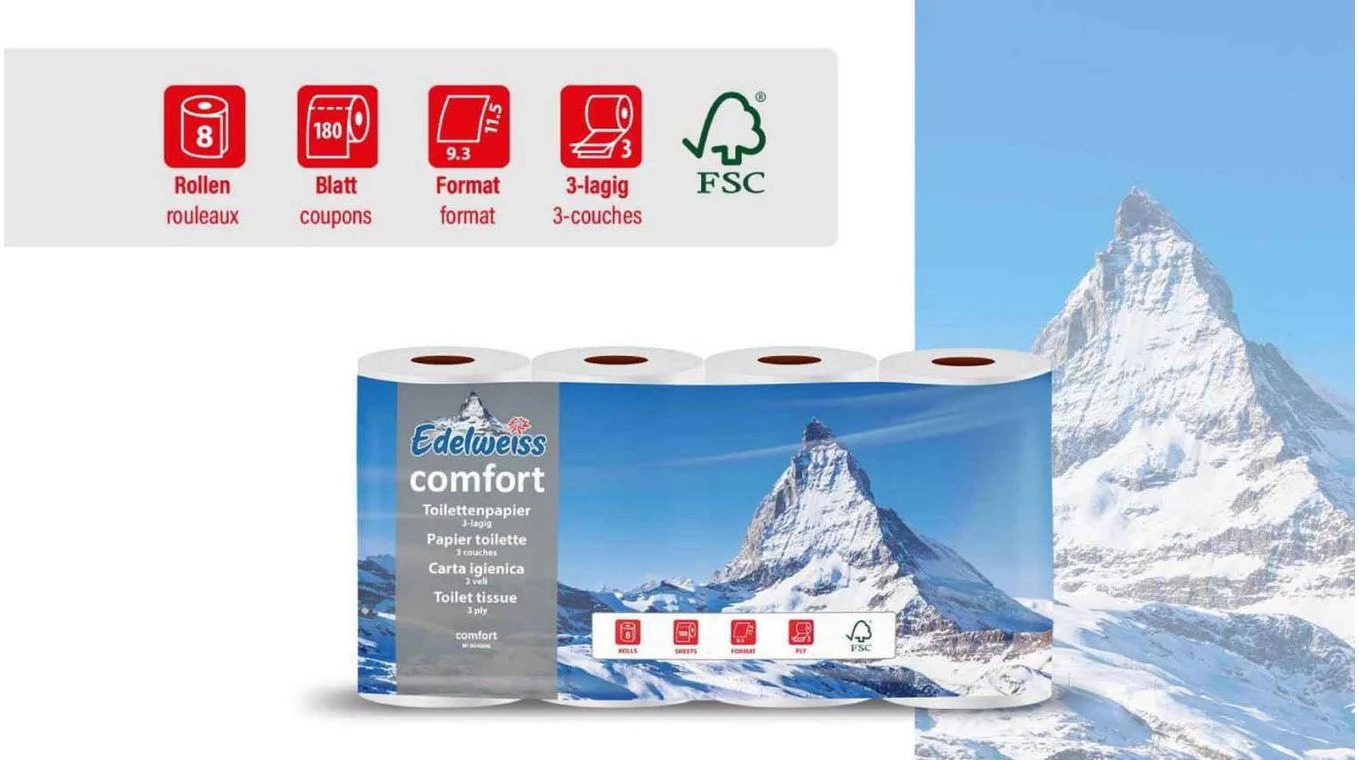 EDELWEISS WC-Papier Comfort 3-lagig, 8 Rollen