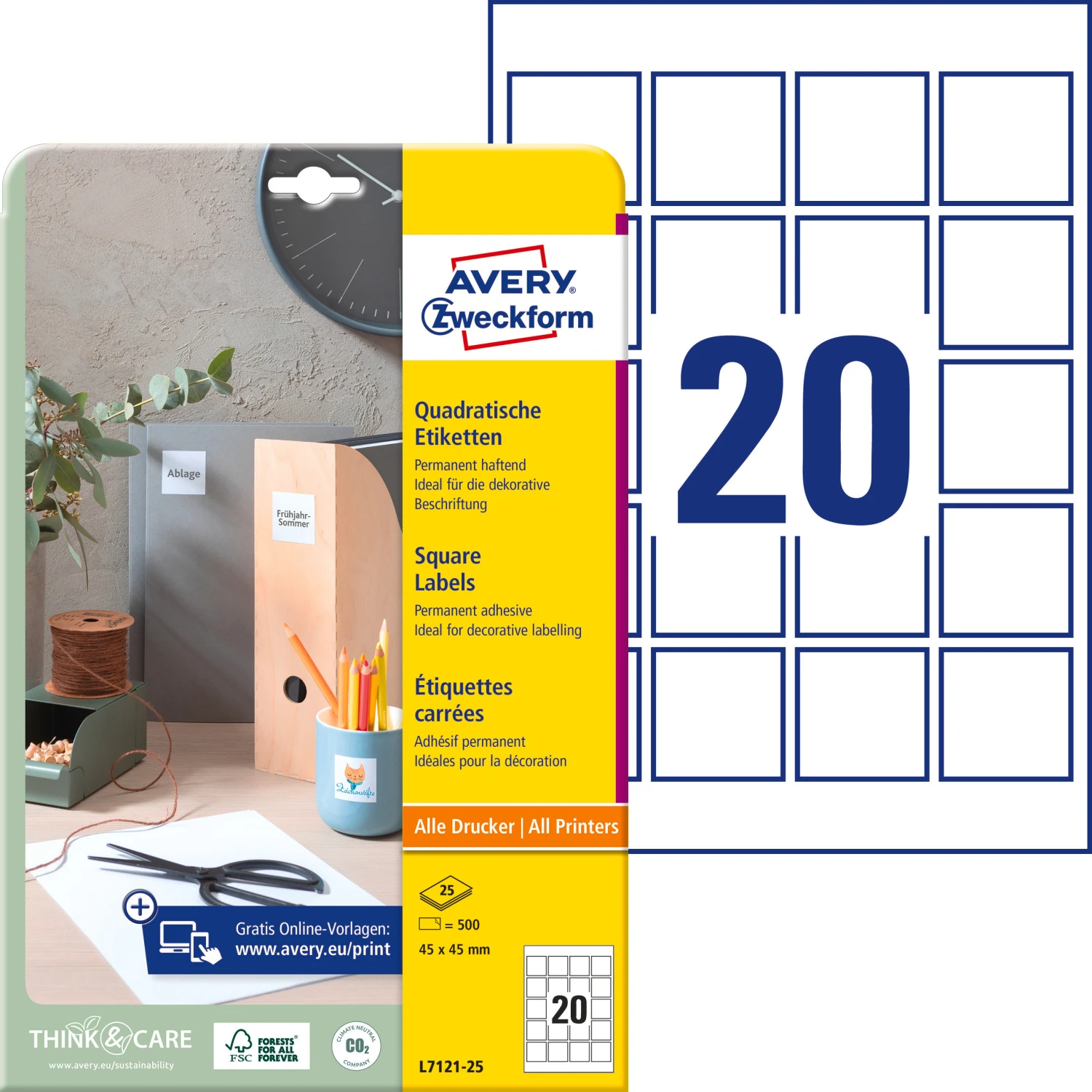 AVERY ZWECKFORM L7121-25 Etiketten 45x45mm