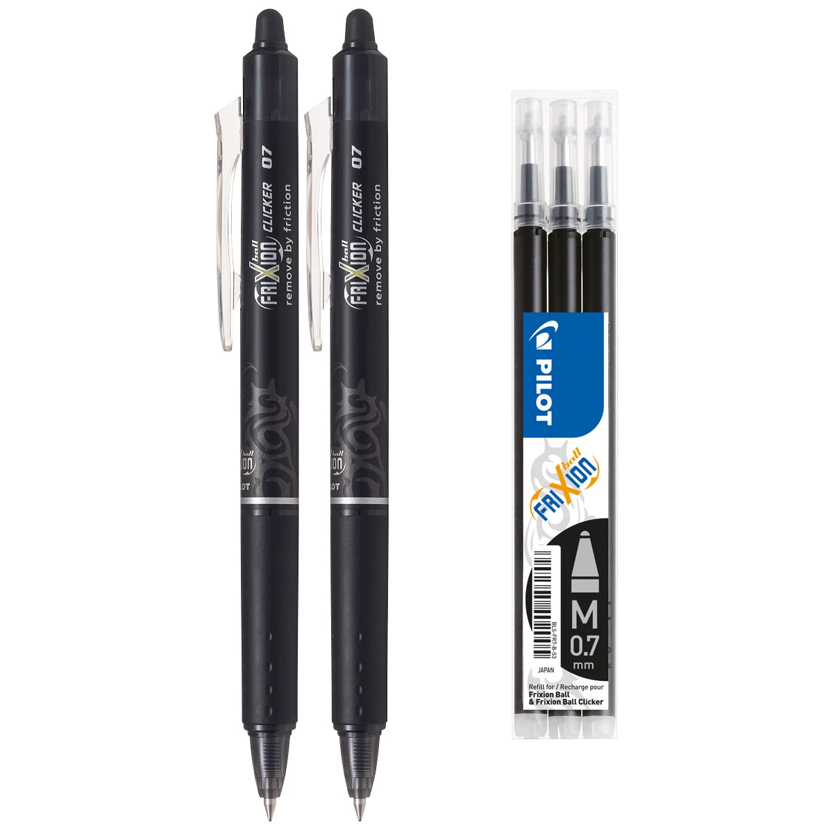 PILOT Tintenroller, 2 x Pilot FriXion Clicker + 3 x refill