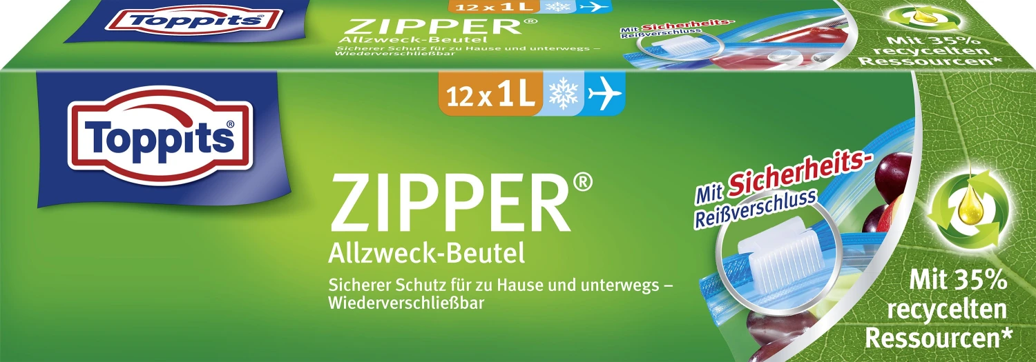 TOPPITS Allzweck-Beutel Zipper 1 L, 12 Stück