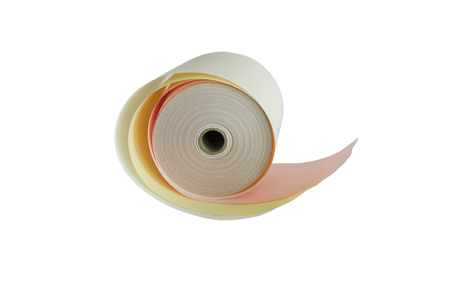 Kassenrollen 3-lagig, weiss, gelb, rosa, 76x70x12 mm