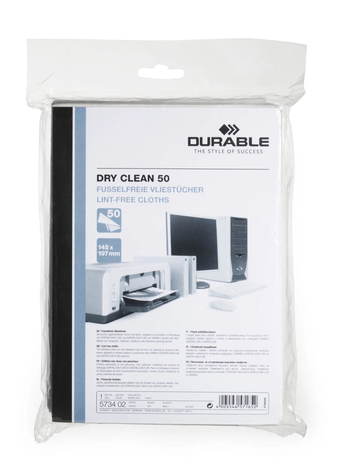 DURABLE Reinigungstücher 145 x 197 mm Dry Clean 50