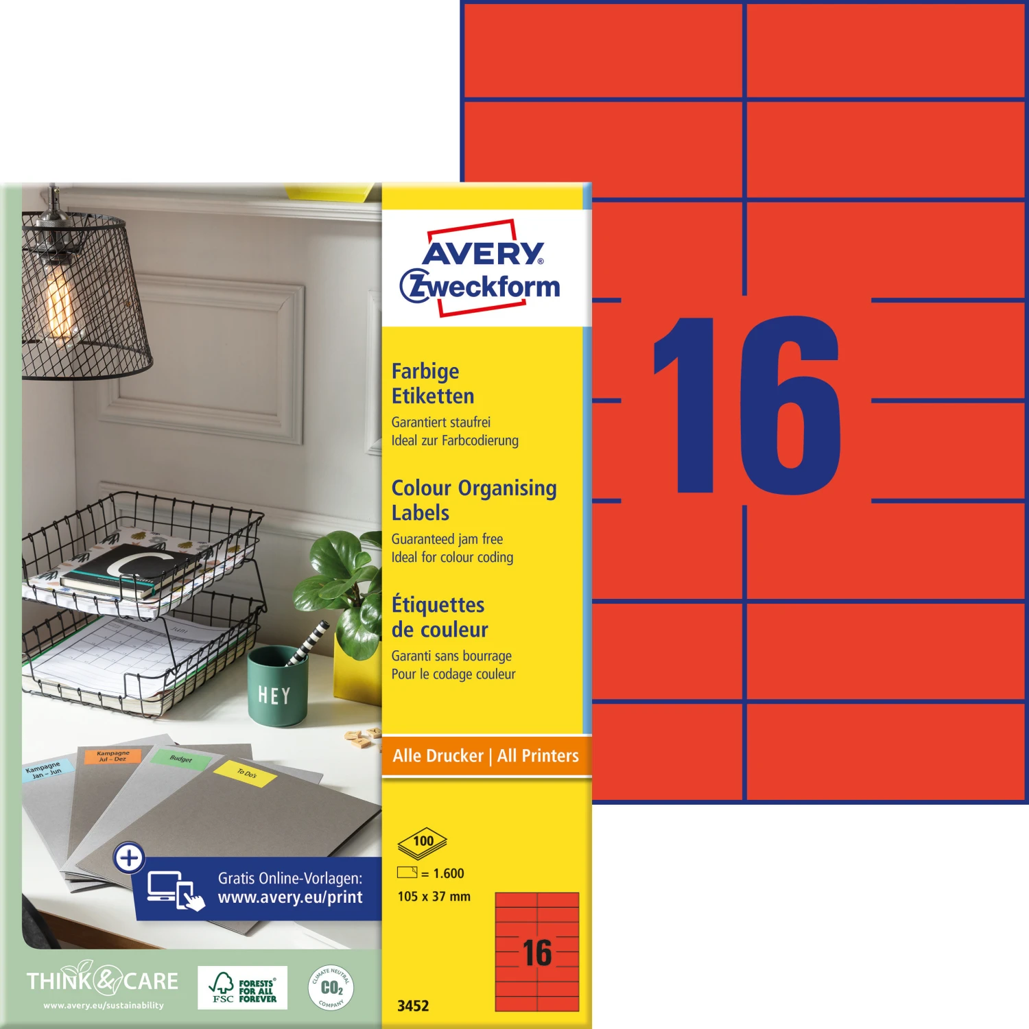AVERY ZWECKFORM 3452 Etiketten, 105 × 37 mm, 100 Blatt