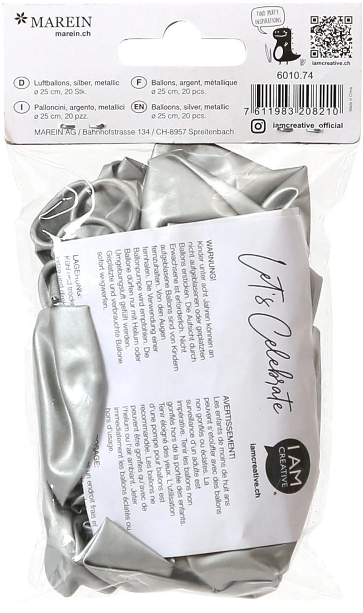 I AM CREATIVE Luftballons, silber metallic - 20 Stück