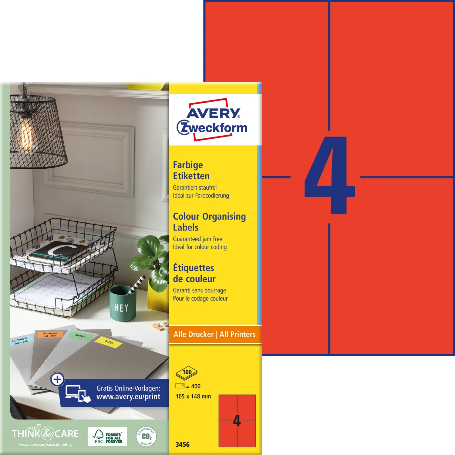 AVERY ZWECKFORM 3456 Etiketten, 105 x 148 mm, 100 Blatt